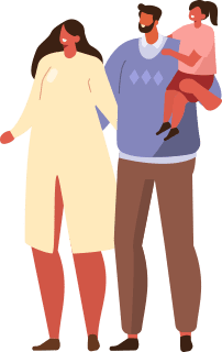 graphic of a man and woman with man holding child
