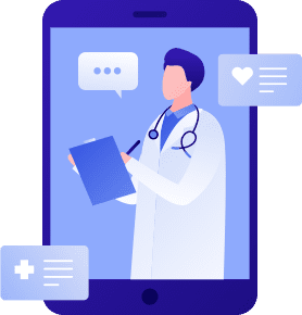 graphic of a tablet with a doctor writing in a chart